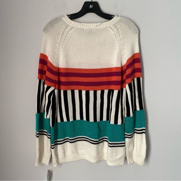 NY Collection Women’s Crew Neck Geometric Knit Color Block Sweater size L - Picture 2 of 3